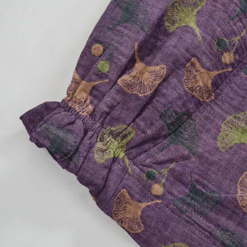 Ownkoti Retro‑Style Ginkgo Leaf Cotton Loose Lounge Pants - image 4