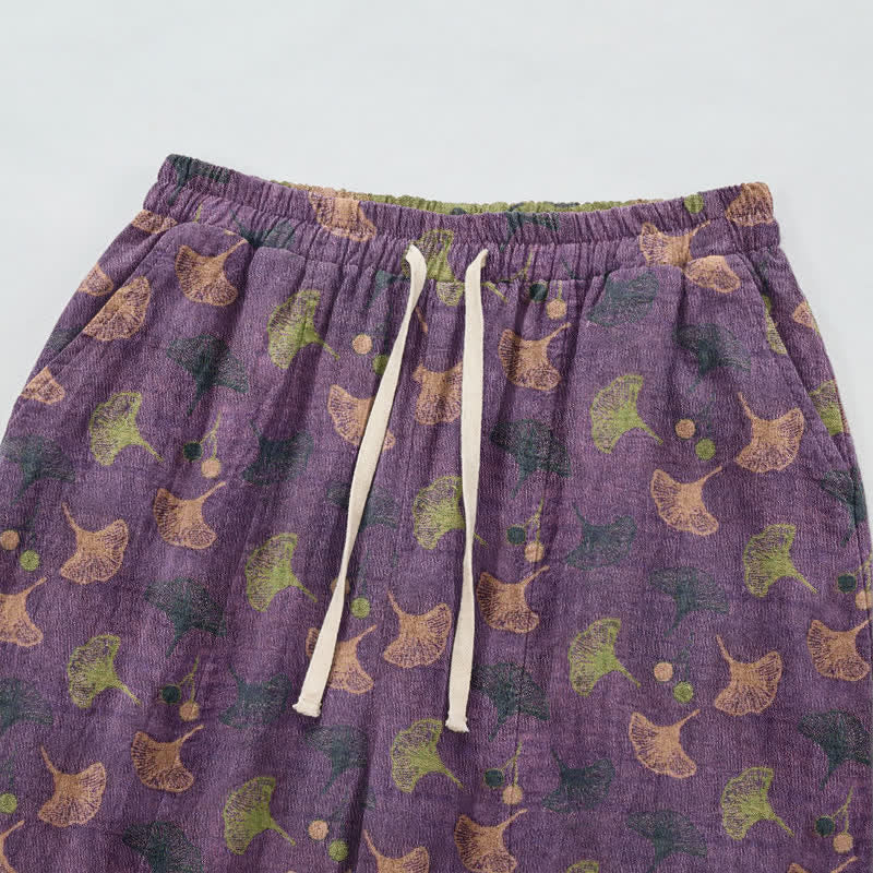 Ownkoti Retro‑Style Ginkgo Leaf Cotton Loose Lounge Pants - image 2