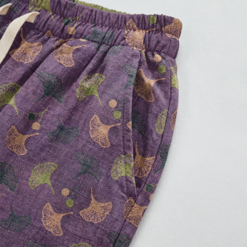 Ownkoti Retro‑Style Ginkgo Leaf Cotton Loose Lounge Pants - image 3