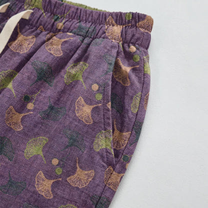 Ownkoti Retro‑Style Ginkgo Leaf Cotton Loose Lounge Pants - image 3