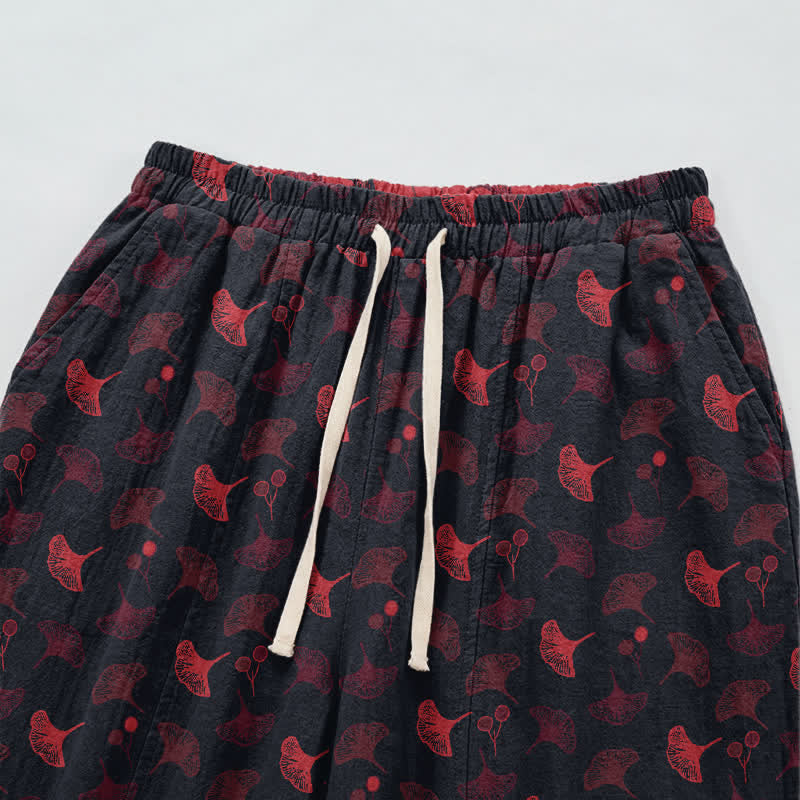 Ownkoti Retro‑Style Ginkgo Leaf Cotton Loose Lounge Pants - image 7