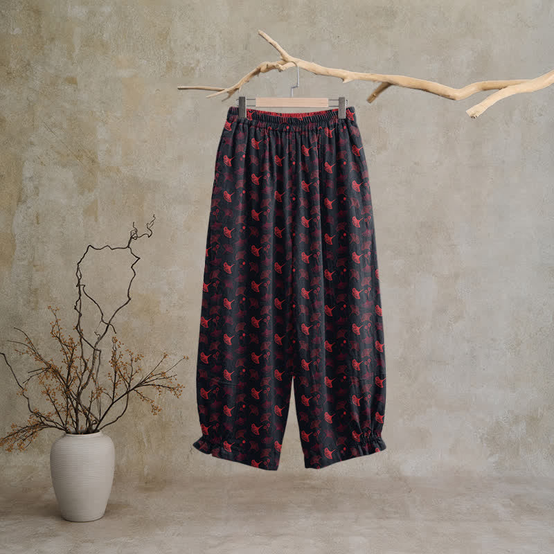 Ownkoti Retro‑Style Ginkgo Leaf Cotton Loose Lounge Pants - image 6