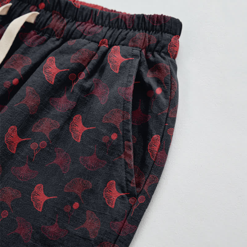 Ownkoti Retro‑Style Ginkgo Leaf Cotton Loose Lounge Pants - image 8
