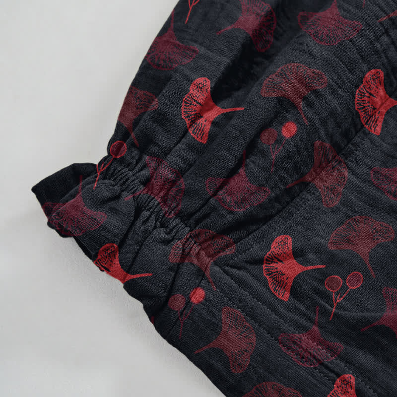 Ownkoti Retro‑Style Ginkgo Leaf Cotton Loose Lounge Pants - image 9