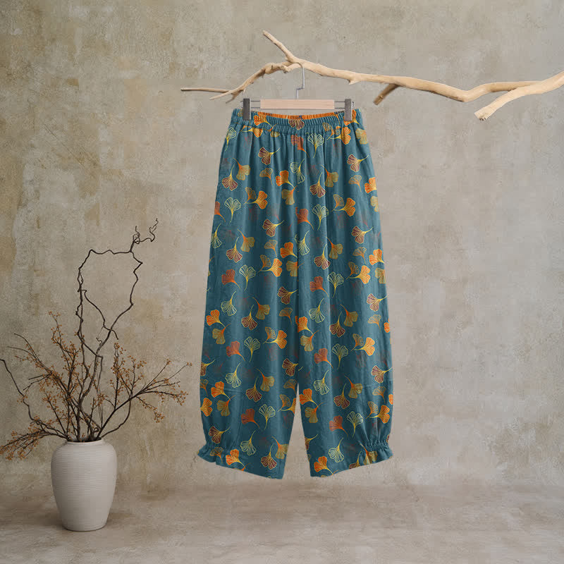 Ownkoti Multi‑Color Ginkgo Leaf Cotton Lounge Pants - Blue - XL - image 0