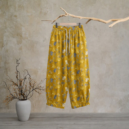 Ownkoti Multi‑Color Ginkgo Leaf Cotton Lounge Pants - Yellow - XL - image 5