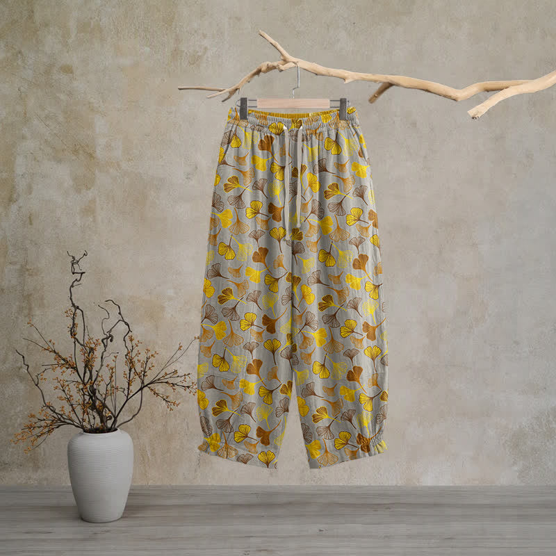 Ownkoti Multi‑Color Ginkgo Leaf Cotton Lounge Pants - Grey - XL - image 10