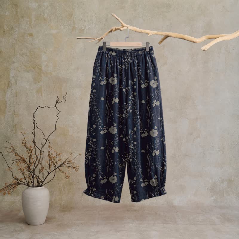 Ownkoti Navy Blue Wildflower Cotton Gauge Lounge Pants - image 1