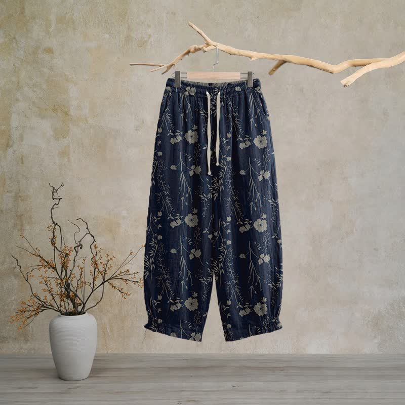 Ownkoti Navy Blue Wildflower Cotton Gauge Lounge Pants - Navy Blue - XL - image 0