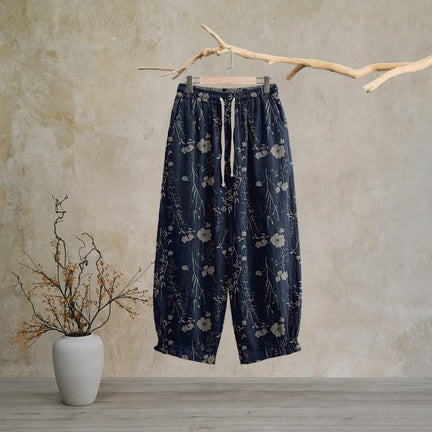Ownkoti Navy Blue Wildflower Cotton Gauge Lounge Pants - Navy Blue - XL - image 0