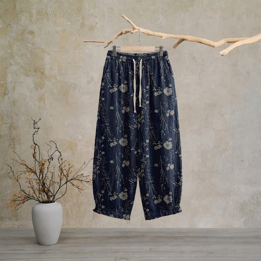 Ownkoti Navy Blue Wildflower Cotton Gauge Lounge Pants - Navy Blue - XL - image 0