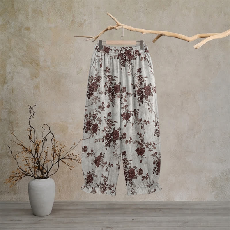 Ownkoti Vintage Light Gray Rose Loose Lounge Pants - XL - image 0