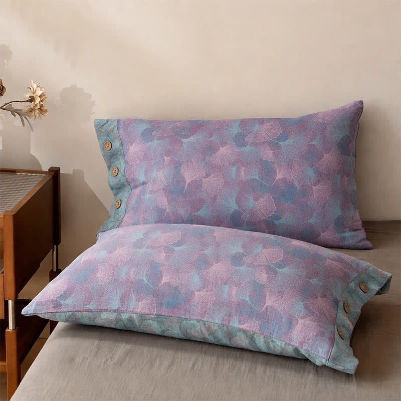 Ownkoti Muted Vintage Ginkgo Leaf Cotton Bedding Set - Purple - 2PCS Pillowcases - 40" x 20" - image 9