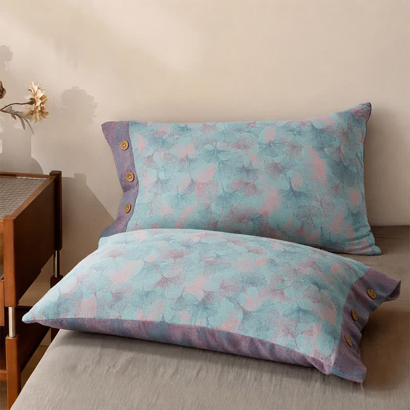 Ownkoti Muted Vintage Ginkgo Leaf Cotton Bedding Set - Blue - 2PCS Pillowcases - 40" x 20" - image 4