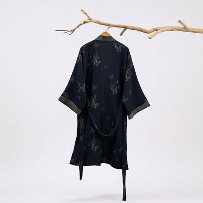 Ownkoti Navy Butterfly Cotton Double Gauze Kimono Robe - image 1