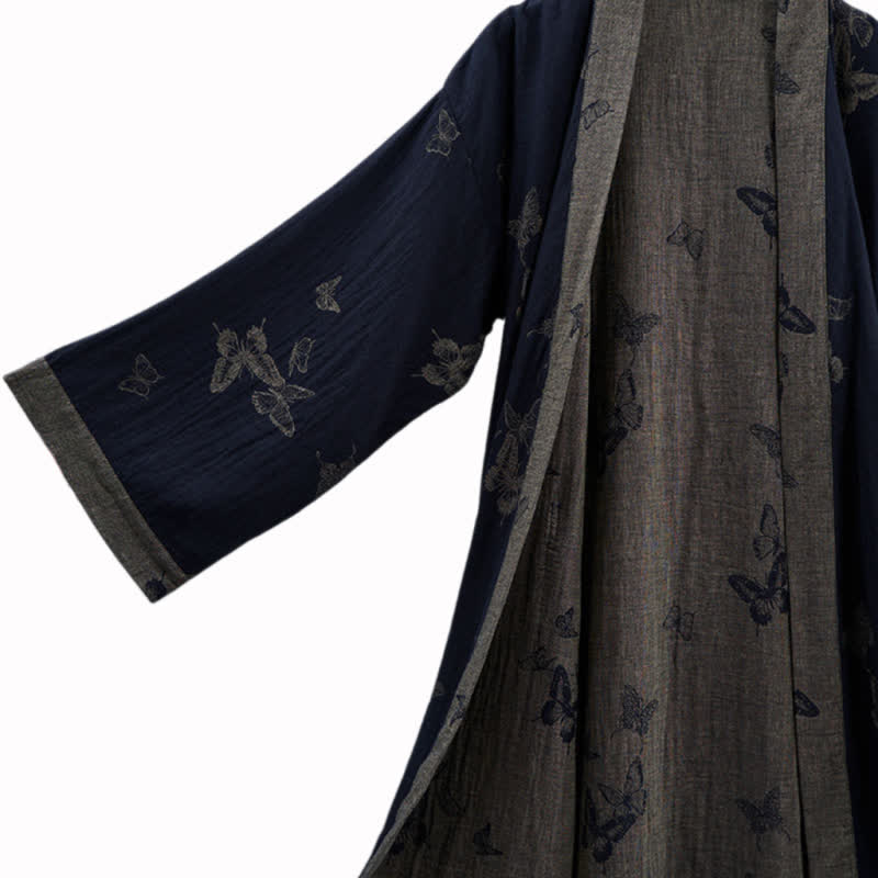 Ownkoti Navy Butterfly Cotton Double Gauze Kimono Robe - image 3