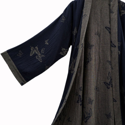 Ownkoti Navy Butterfly Cotton Double Gauze Kimono Robe - image 3
