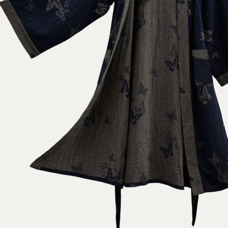 Ownkoti Navy Butterfly Cotton Double Gauze Kimono Robe - image 4