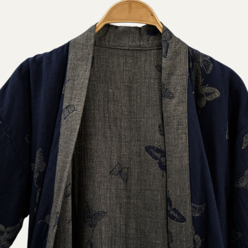 Ownkoti Navy Butterfly Cotton Double Gauze Kimono Robe - image 2