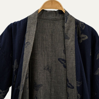Ownkoti Navy Butterfly Cotton Double Gauze Kimono Robe - image 2