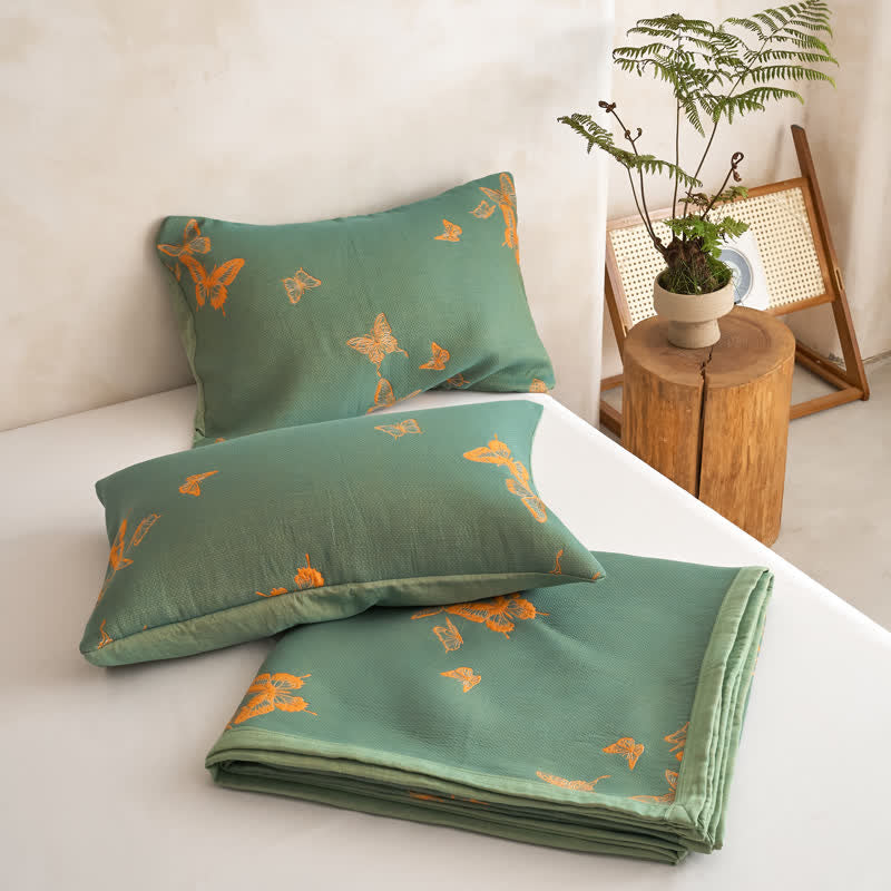 Ownkoti Elegant Butterfly Print Cotton Quilt - Green & Yellow - 2PCS Pillowcases - 20" x 36" - image 3