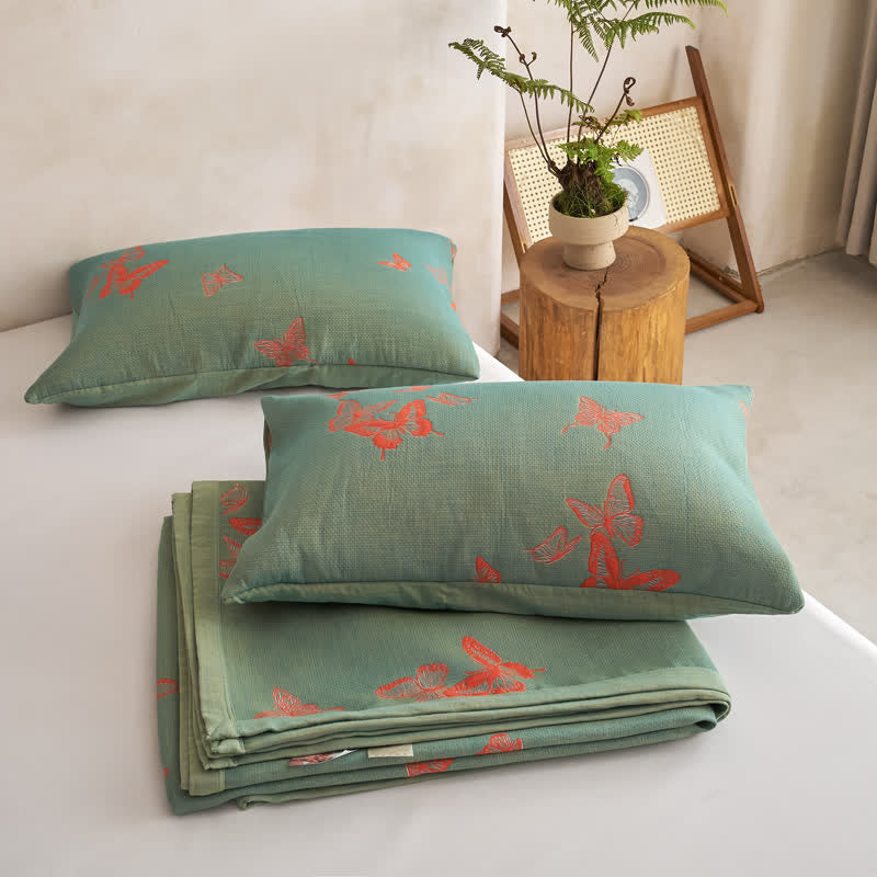 Ownkoti Elegant Butterfly Print Cotton Quilt - Green & Burnt Orange - 2PCS Pillowcases - 20" x 36" - image 10