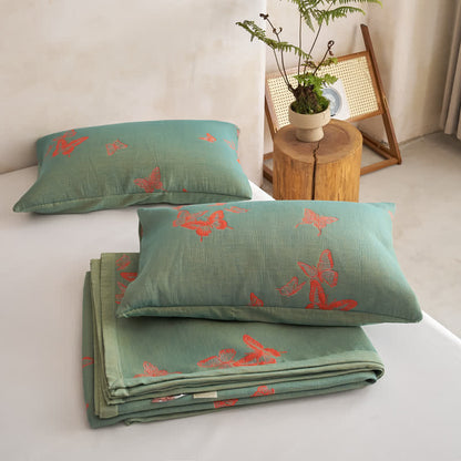 Ownkoti Elegant Butterfly Print Cotton Quilt - Green & Burnt Orange - 2PCS Pillowcases - 20" x 36" - image 10