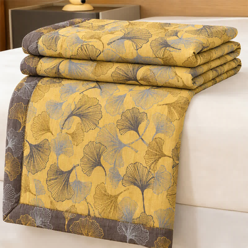 Ownkoti Golden Ginkgo Leaf Cotton Bedding Set - Yellow - Bedspread - King - image 0