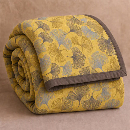 Ownkoti Golden Ginkgo Cotton Gauge Blanket - Yellow - 98" x 94" - image 0