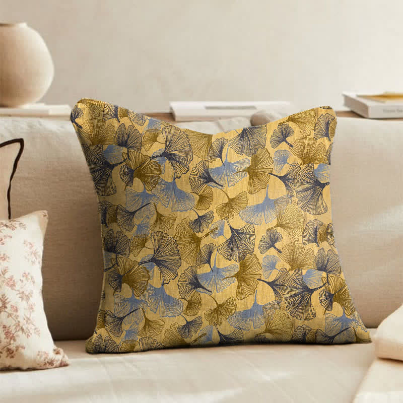 Ownkoti Golden Ginkgo Leaf Cotton Gauze Pillow - 18" x 18" - Cover Only - image 0
