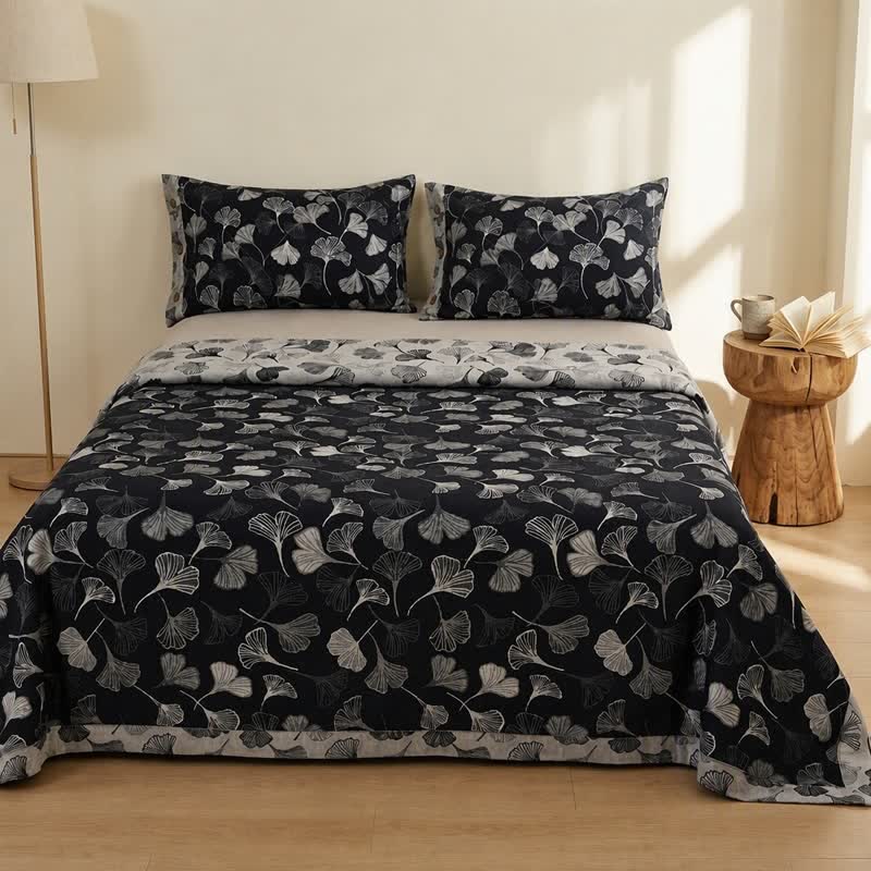 Ownkoti Vintage Black Ginkgo Leaf Reversible Cotton Bedding Set - image 3
