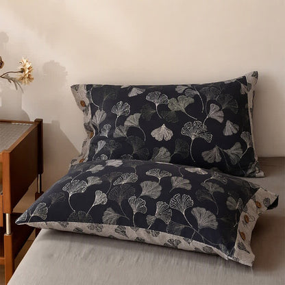 Ownkoti Vintage Black Ginkgo Leaf Reversible Cotton Bedding Set - Black - 2PCS Pillowcases - 40" x 20" - image 5