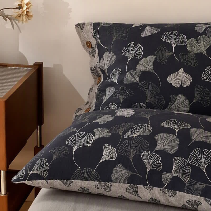 Ownkoti Vintage Black Ginkgo Leaf Reversible Cotton Bedding Set - image 7