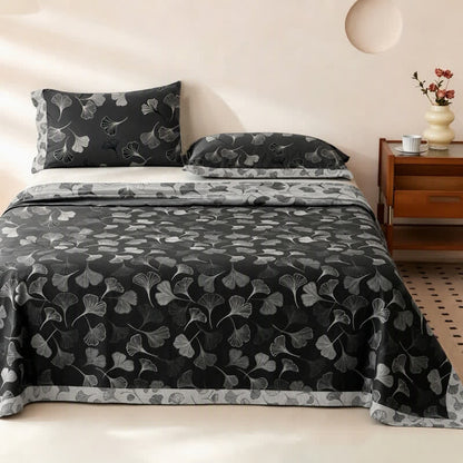 Ownkoti Vintage Black Ginkgo Leaf Reversible Cotton Bedding Set - image 2