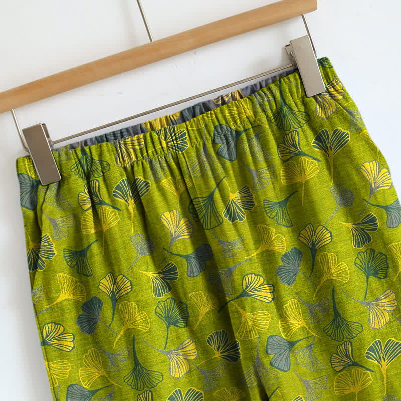 Ownkoti Retro Botanical Ginkgo Leaf Cotton Cami Loungewear Set - image 3