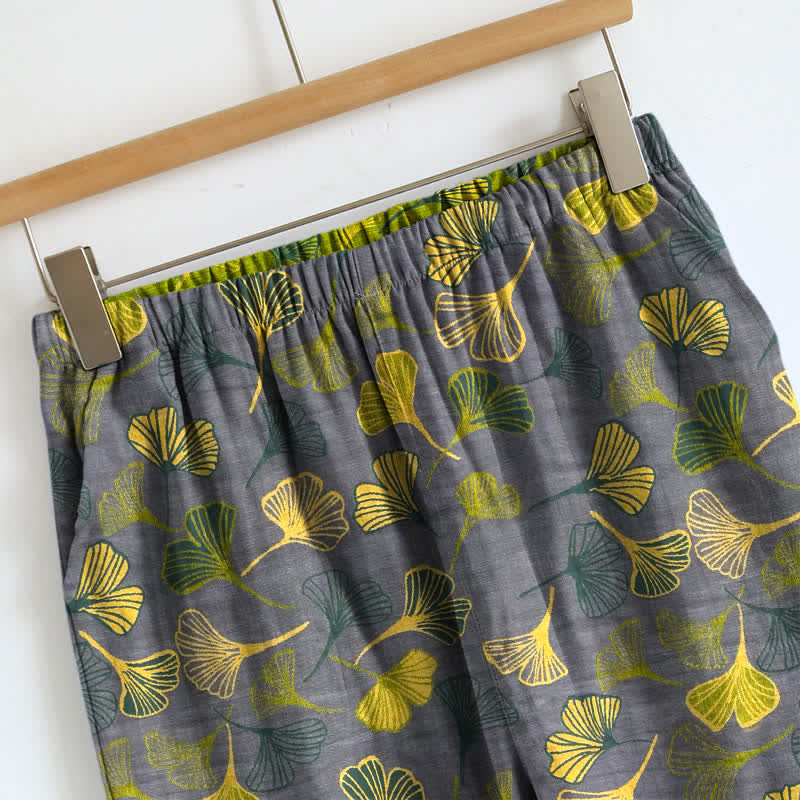 Ownkoti Retro Botanical Ginkgo Leaf Cotton Cami Loungewear Set - image 7