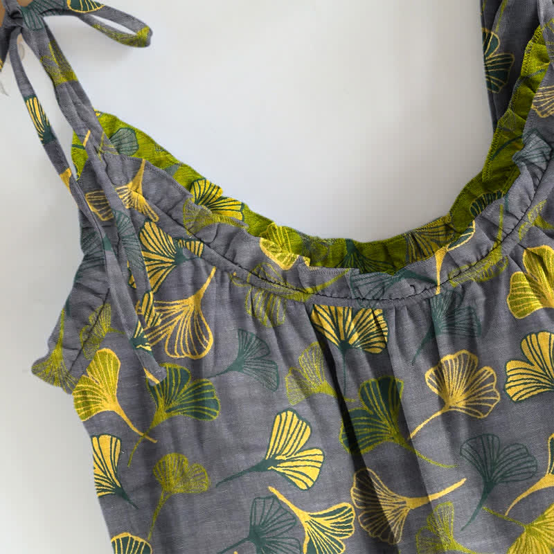 Ownkoti Retro Botanical Ginkgo Leaf Cotton Cami Loungewear Set - image 6