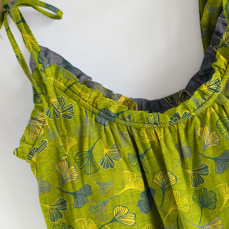 Ownkoti Retro Botanical Ginkgo Leaf Cotton Cami Loungewear Set - image 2