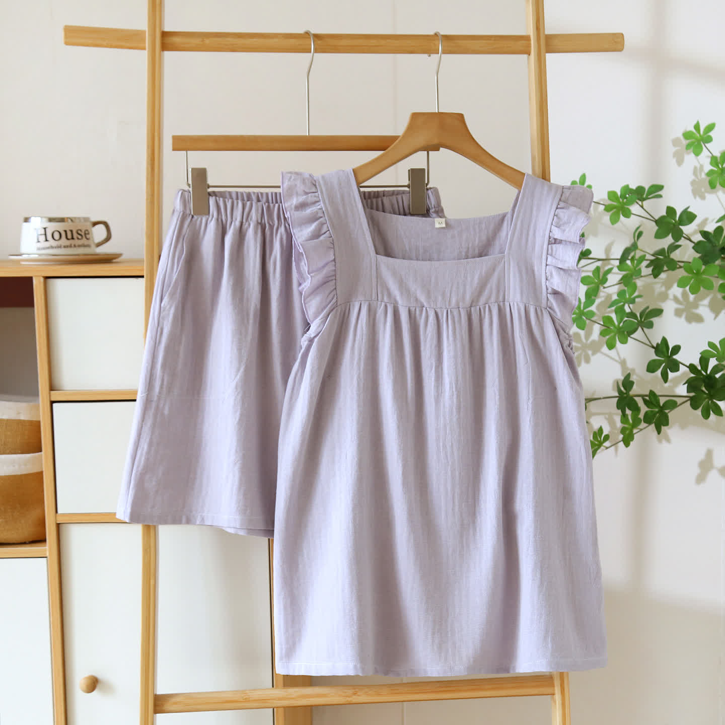 Ownkoti Breezy Ruffle Trim Cotton Lounge Set - Purple - XL - image 13