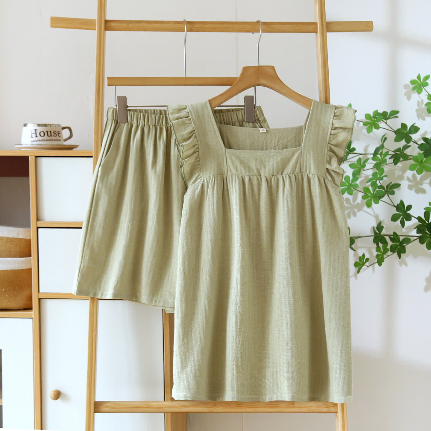 Ownkoti Breezy Ruffle Trim Cotton Lounge Set - Green - XL - image 12