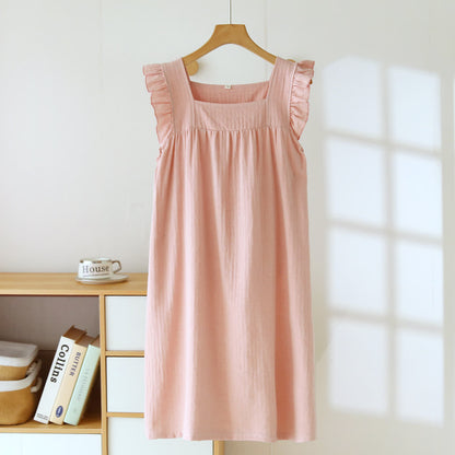 Ownkoti Cotton Square Neck Ruffle Lounge Dress - Pink - XL - image 1