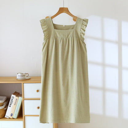Ownkoti Cotton Square Neck Ruffle Lounge Dress - Green - XL - image 2