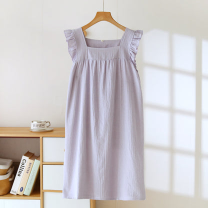 Ownkoti Cotton Square Neck Ruffle Lounge Dress - Purple - XL - image 10