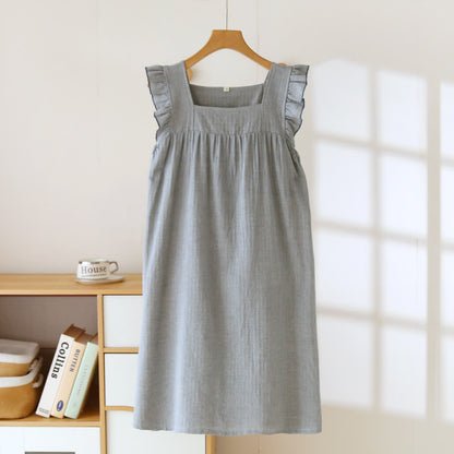 Ownkoti Cotton Square Neck Ruffle Lounge Dress - Gray - XL - image 11