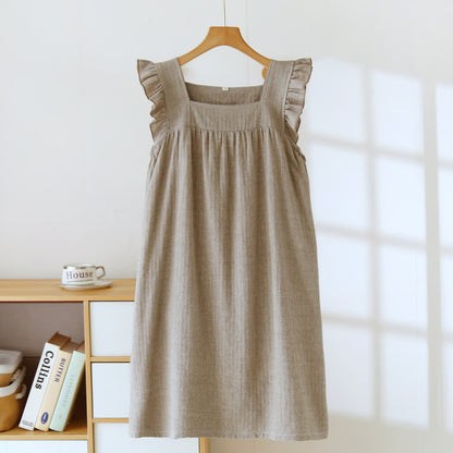 Ownkoti Cotton Square Neck Ruffle Lounge Dress - Khaki - XL - image 12