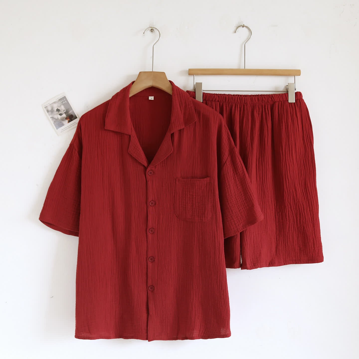 Ownkoti Cotton Gauze Button Front Loungewear Set - Red - Men XL - image 5