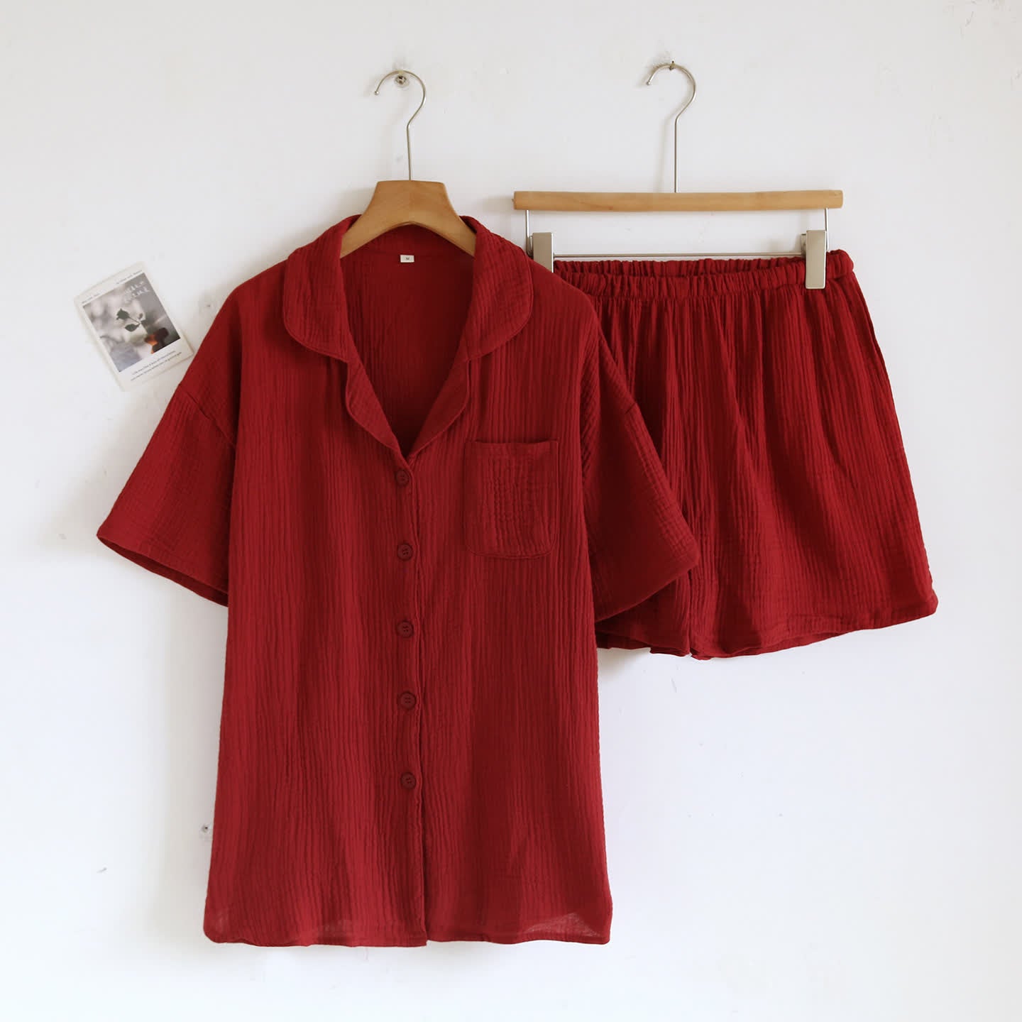 Ownkoti Cotton Gauze Button Front Loungewear Set - Red - Women XL - image 4