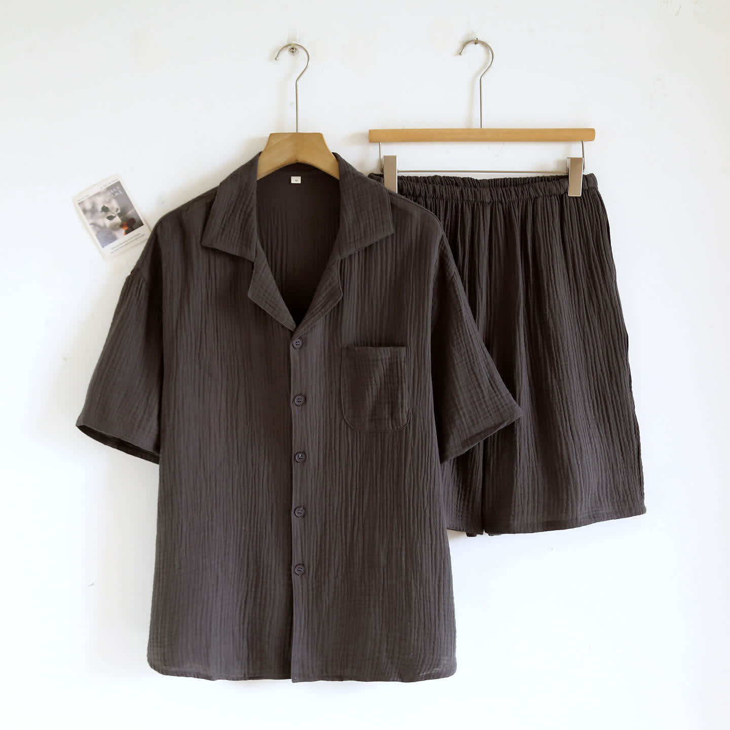 Ownkoti Cotton Gauze Button Front Loungewear Set - Dark Gray - Men XL - image 8