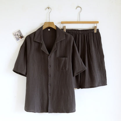 Ownkoti Cotton Gauze Button Front Loungewear Set - Dark Gray - Men XL - image 8