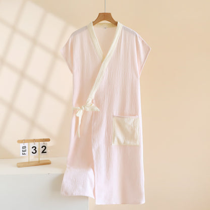 Ownkoti Minimalist Cotton Kimono Wrap Homewear Robe - Pink - Women XL - image 2